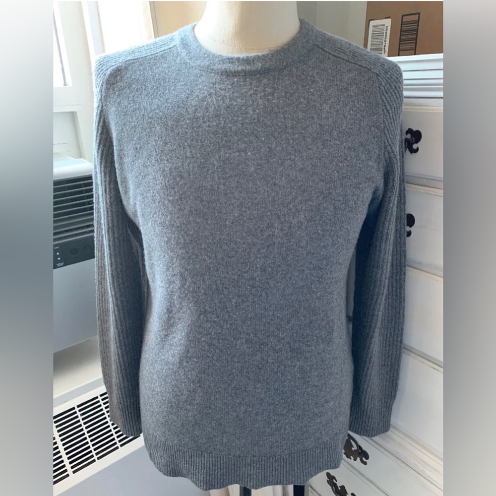 Helmut Lang Gray Crewneck Sweater with Ribbed Details